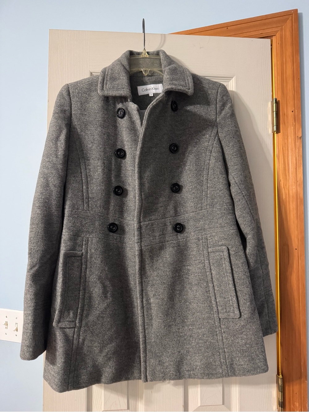 Calvin Klein Women's Gray Double-Breasted Pea Coat
